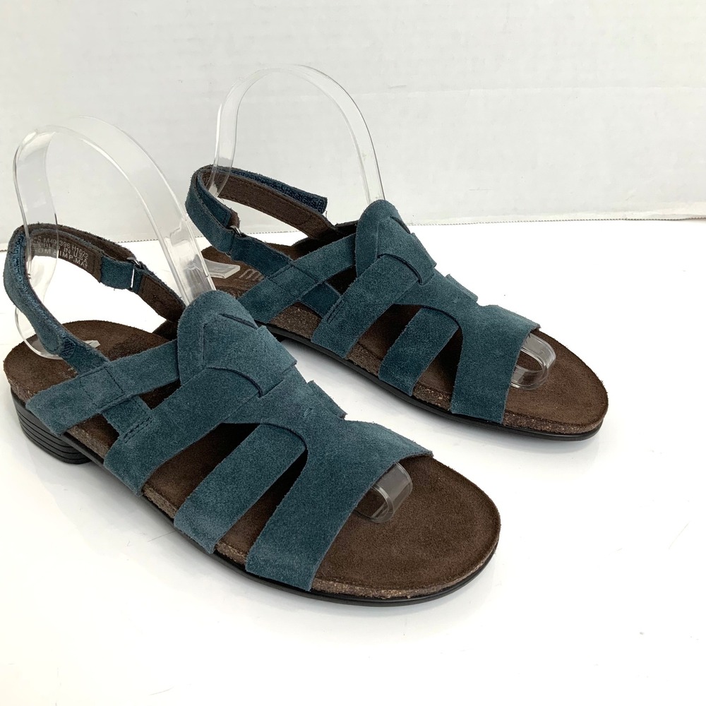 Munro 7.5SS Narrow Corine Blue Suede Fisherman Strappy Slingback Comfort Sandals